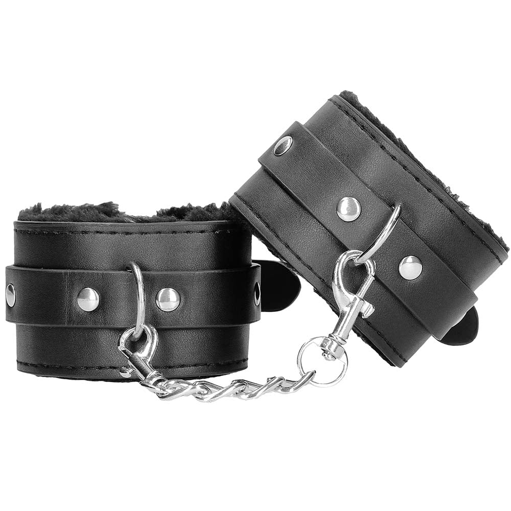 Premium Black Leather Plush Lined Buckle Handcuffs