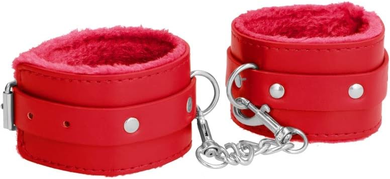 Premium Red Leather Plush Lined Buckle Handcuffs