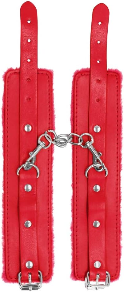 Premium Red Leather Plush Lined Buckle Handcuffs