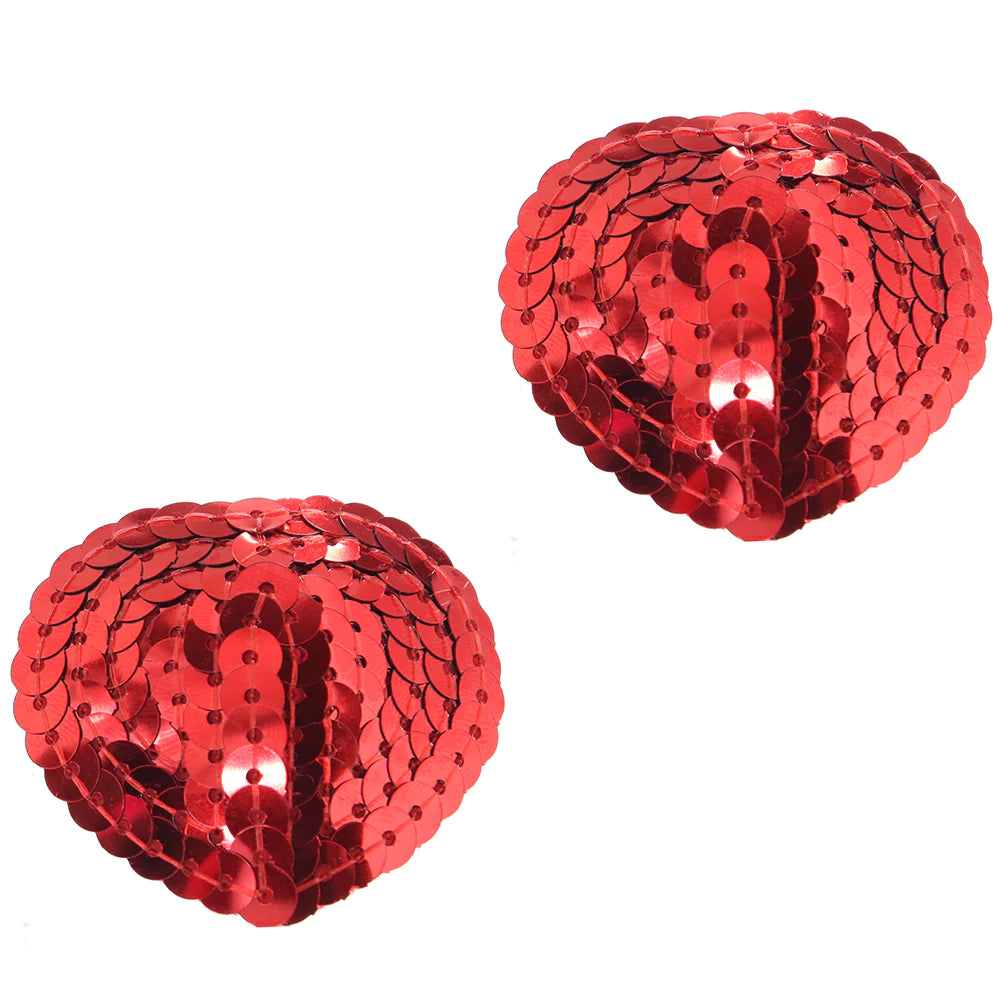 Red Heart Shaped Sequenced Nipple Pasties Covers