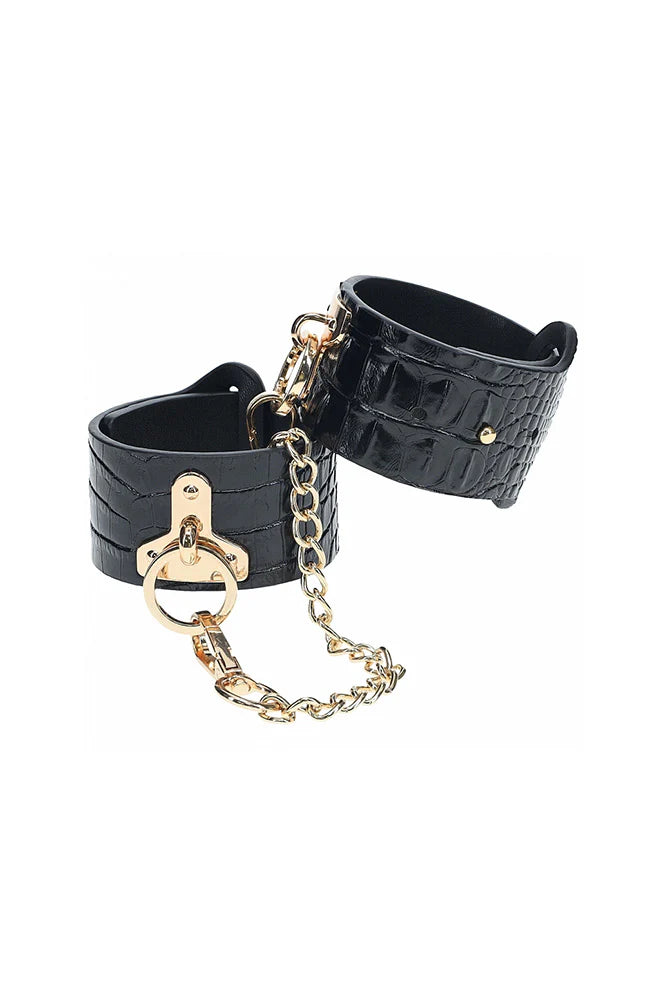 Ouch! Gold & Black Luxury Leather Cuffs