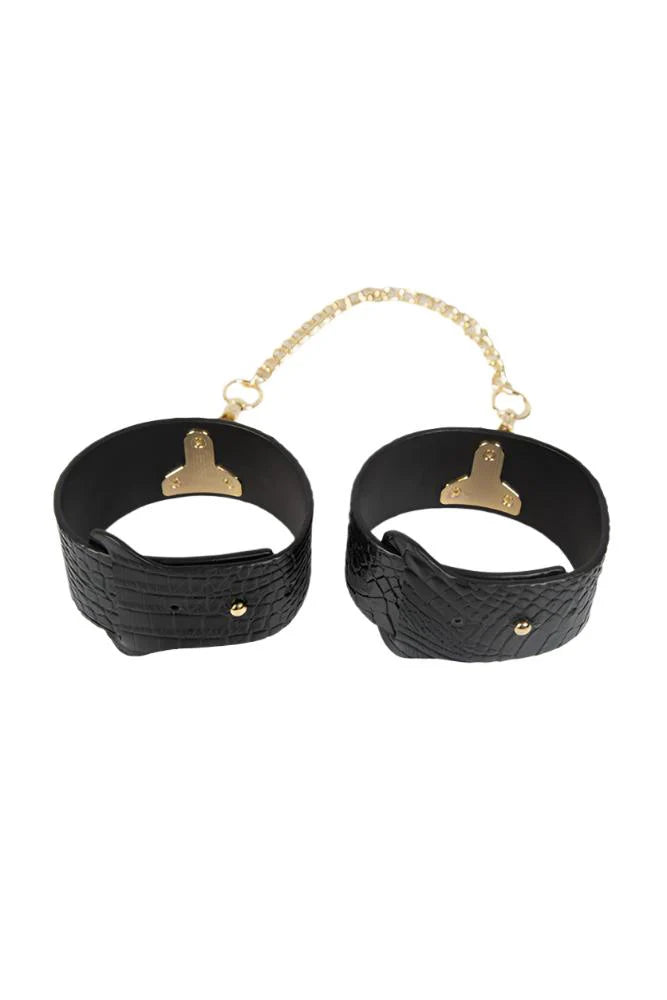 Ouch! Gold & Black Luxury Leather Cuffs