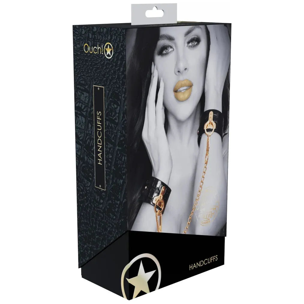 Ouch! Gold & Black Luxury Leather Cuffs