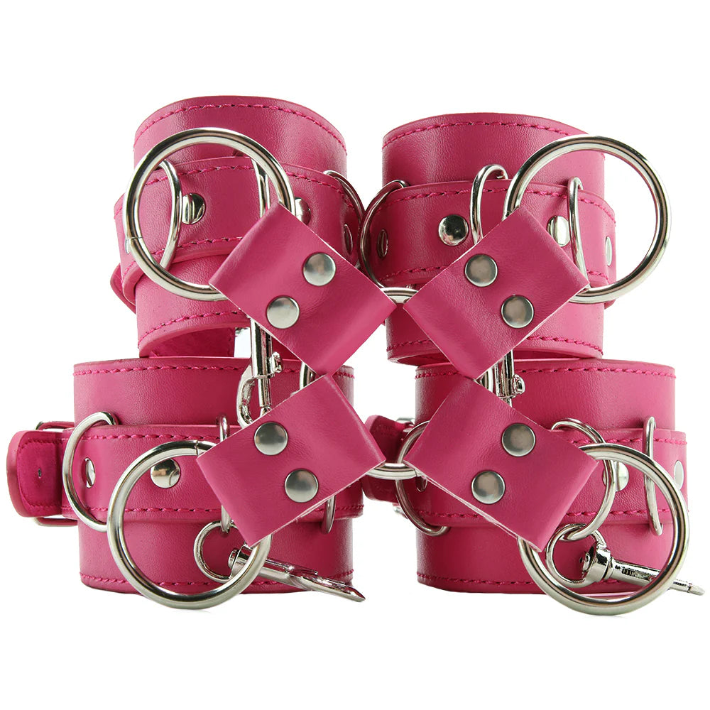 Pink Leather Hand and Ankle Cuffs