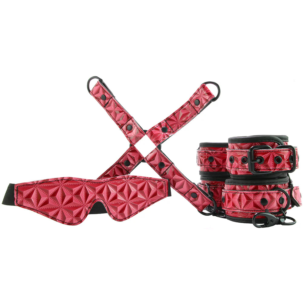 Red and Black Diamond Deluxe Handcuff + Blindfold Bundle