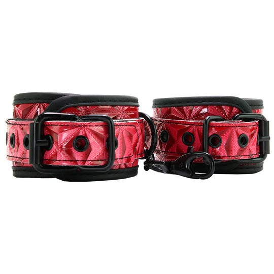 Red and Black Diamond Deluxe Handcuff + Blindfold Bundle