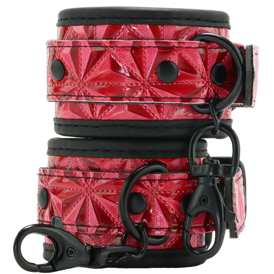 Red and Black Diamond Deluxe Handcuff + Blindfold Bundle